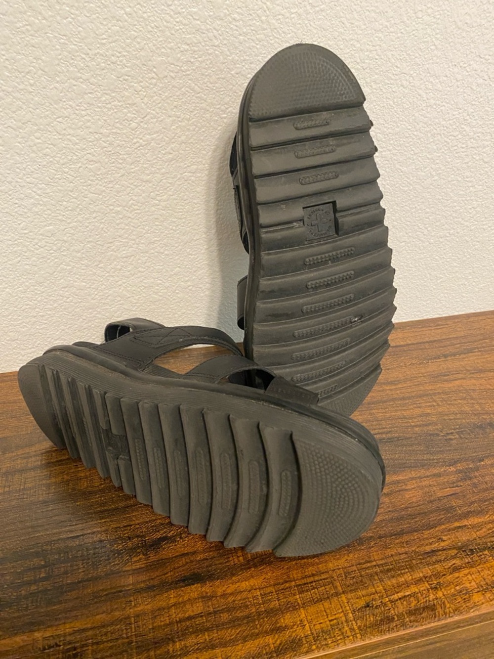 Dr. Martens Black Leather Platform Sandals with Yellow Stitching - Picture 5 of 5
